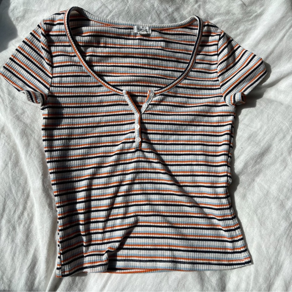 Garage striped button up cropped tee
